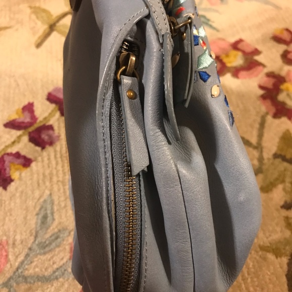 Isabella Fiore Serina Mosaic Moroccan Blue Bohemian Embroidered Satchel Hobo Bag - Picture 6 of 15